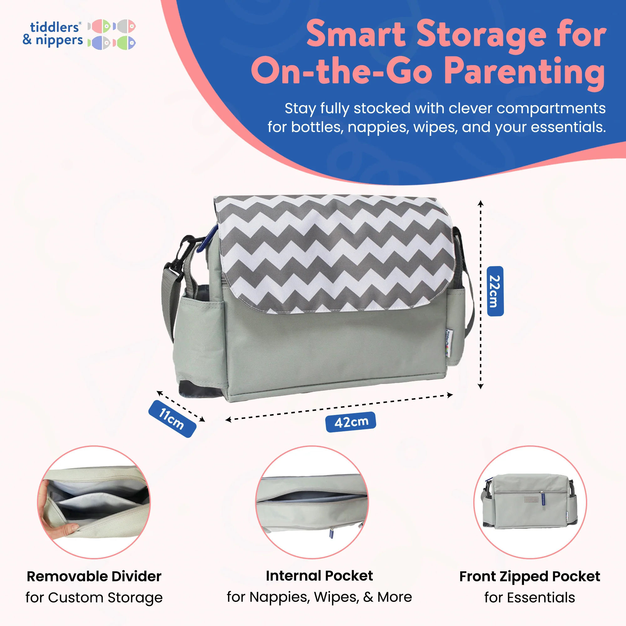 Tiddler Pram / Pushchair Organiser Bag - Large Capacity Universal Stroller / Buggy Bag with 2 Cup Holders - Image 13