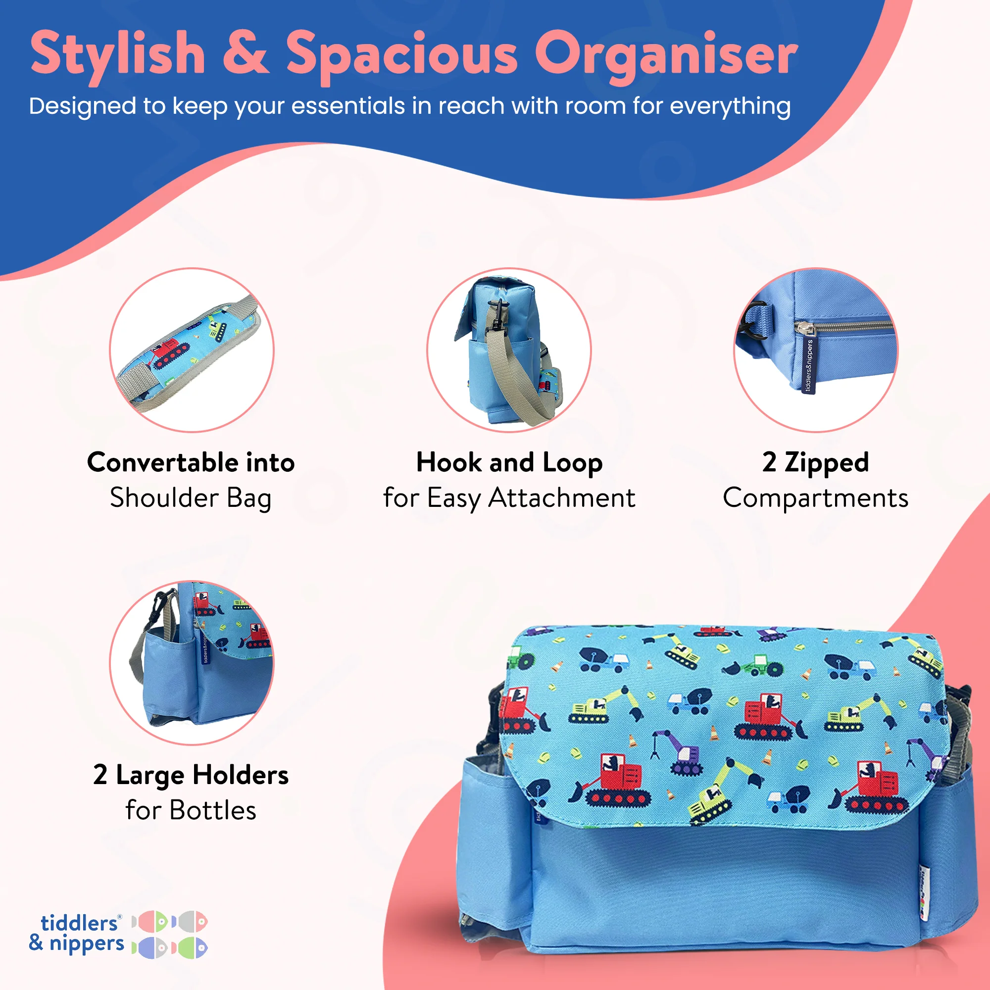 Tiddler Pram / Pushchair Organiser Bag - Large Capacity Universal Stroller / Buggy Bag with 2 Cup Holders - Image 22