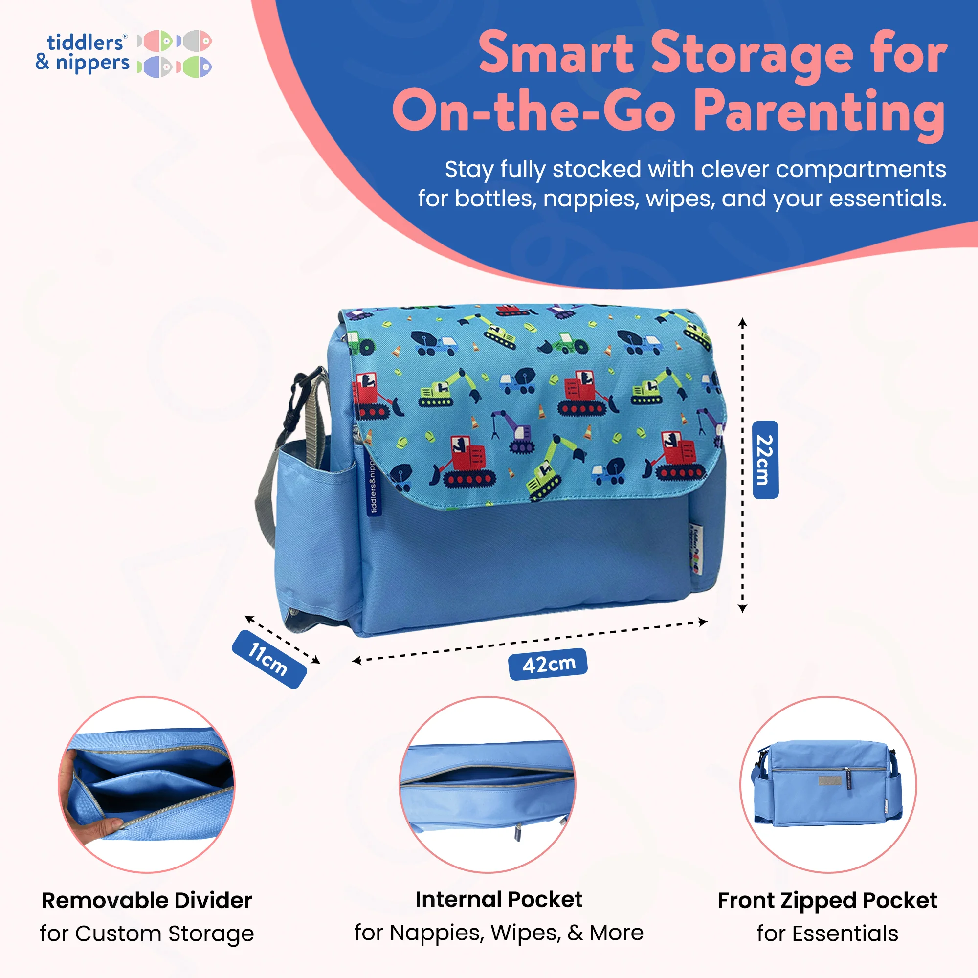 Tiddler Pram / Pushchair Organiser Bag - Large Capacity Universal Stroller / Buggy Bag with 2 Cup Holders - Image 23