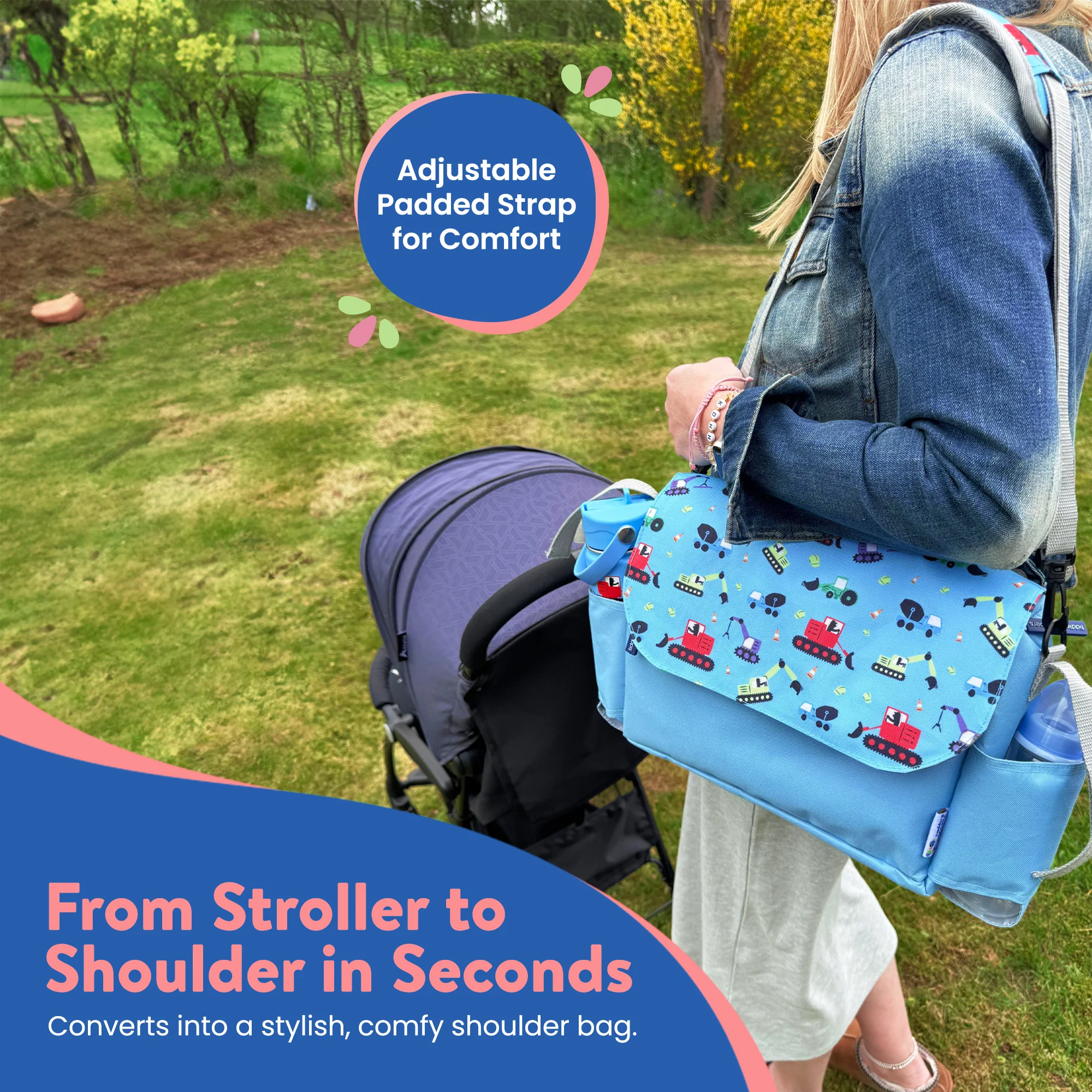 Tiddler Pram / Pushchair Organiser Bag - Large Capacity Universal Stroller / Buggy Bag with 2 Cup Holders - Image 25