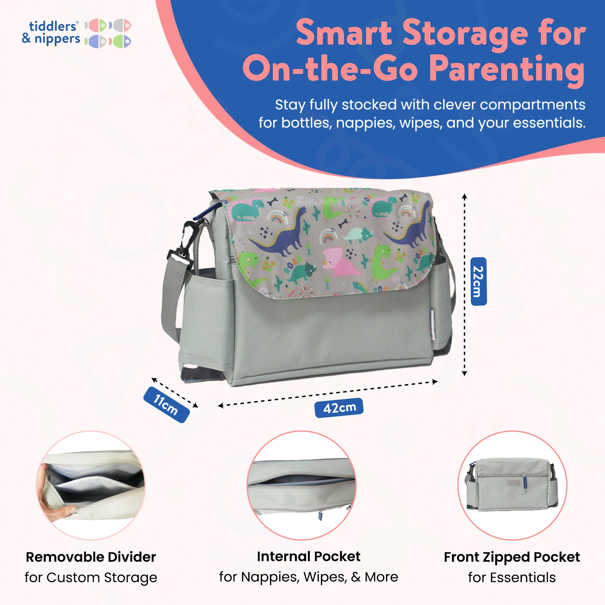 Tiddler Pram / Pushchair Organiser Bag - Large Capacity Universal Stroller / Buggy Bag with 2 Cup Holders - Image 3