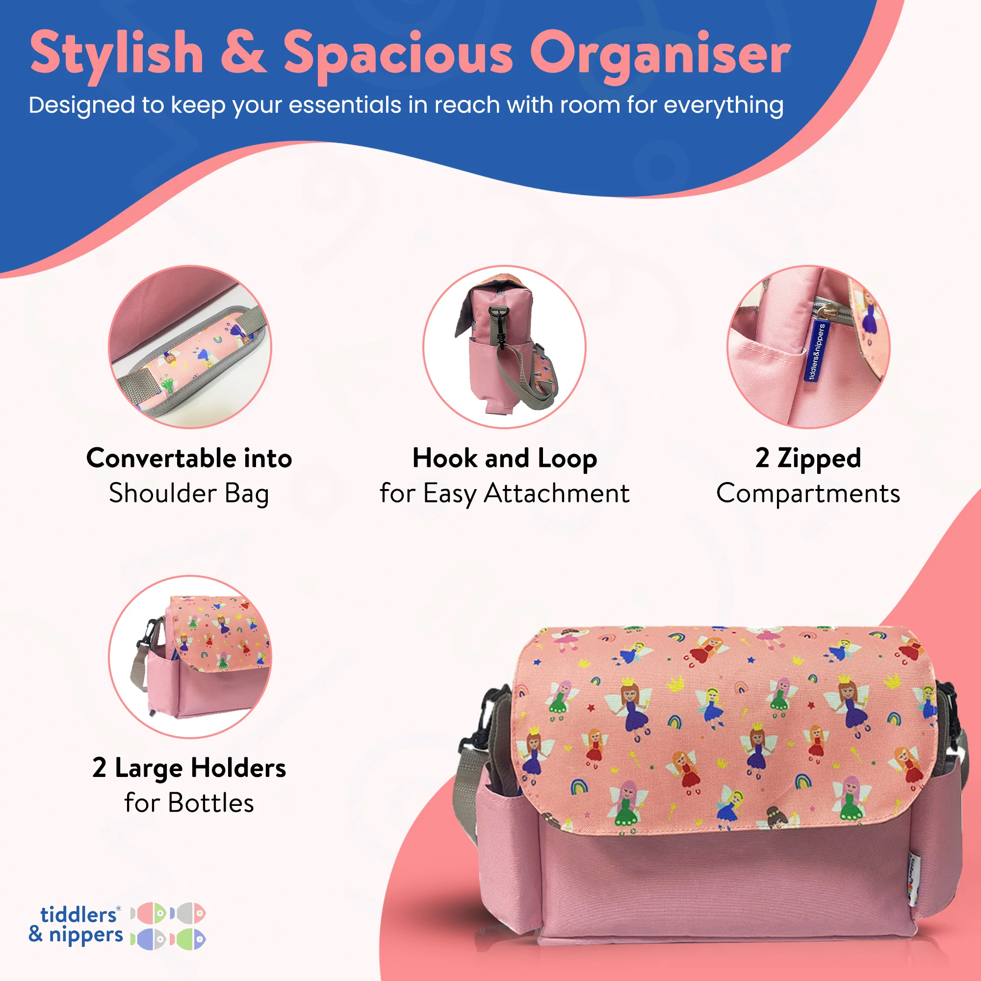 Tiddler Pram / Pushchair Organiser Bag - Large Capacity Universal Stroller / Buggy Bag with 2 Cup Holders - Image 32