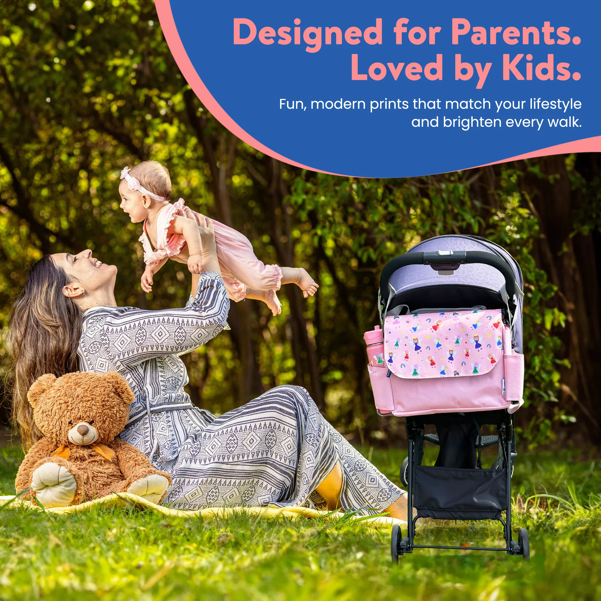 Tiddler Pram / Pushchair Organiser Bag - Large Capacity Universal Stroller / Buggy Bag with 2 Cup Holders - Image 36