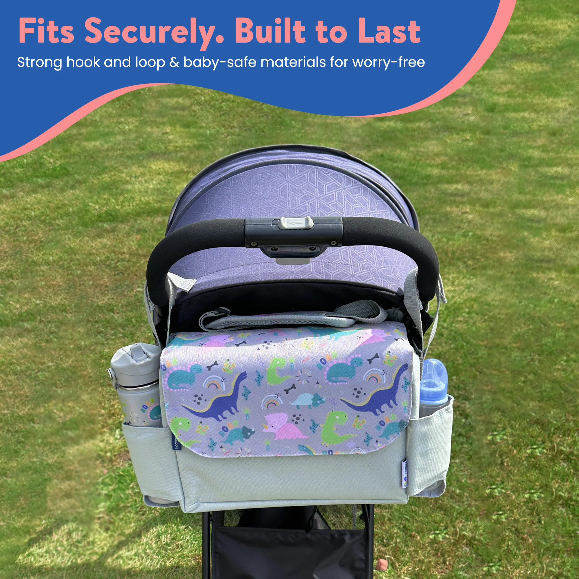 Tiddler Pram / Pushchair Organiser Bag - Large Capacity Universal Stroller / Buggy Bag with 2 Cup Holders - Image 4