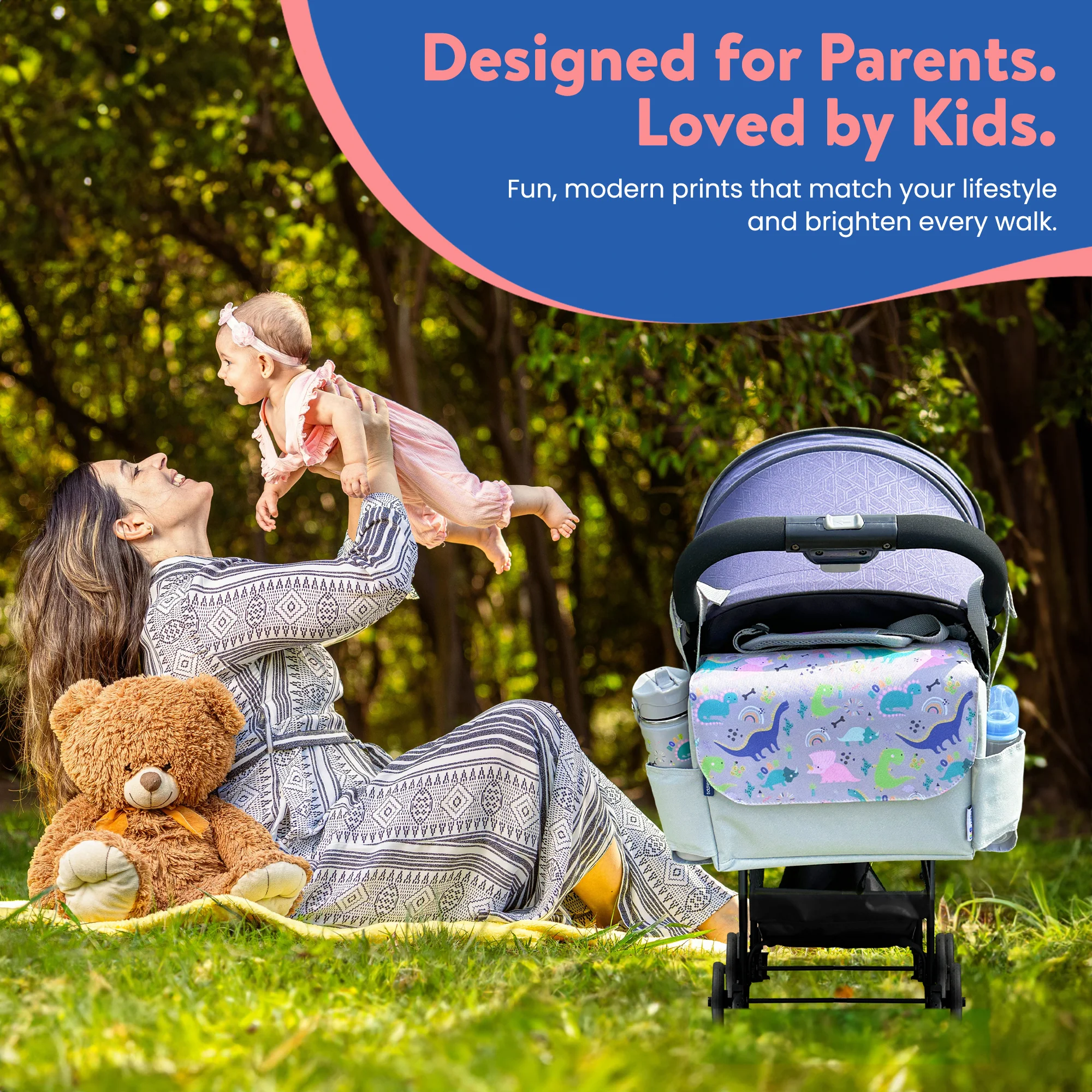 Tiddler Pram / Pushchair Organiser Bag - Large Capacity Universal Stroller / Buggy Bag with 2 Cup Holders - Image 6